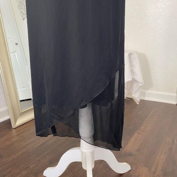 Early 2000's Whimsygoth Black Red Colorful Satin Paisley Asymmetric Midi Dress M - Picture 4 of 8